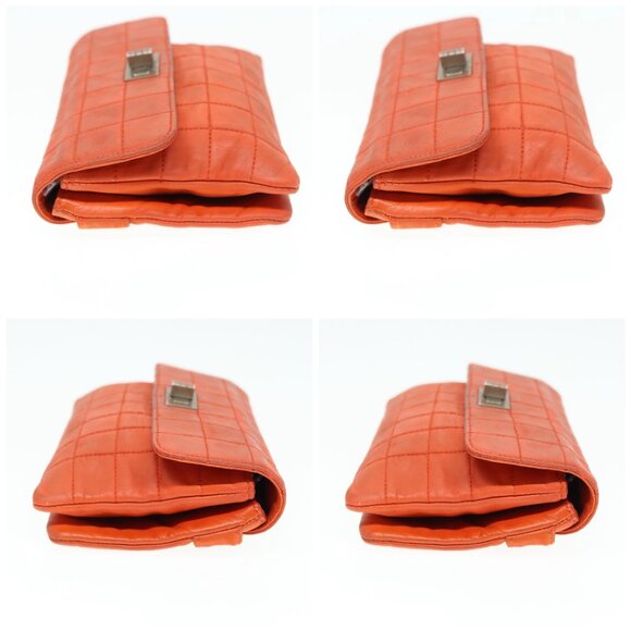 CHANEL Choco Bar Clutch Bag Lamb Skin Orange CC Auth bs16924 - Picture 16 of 16